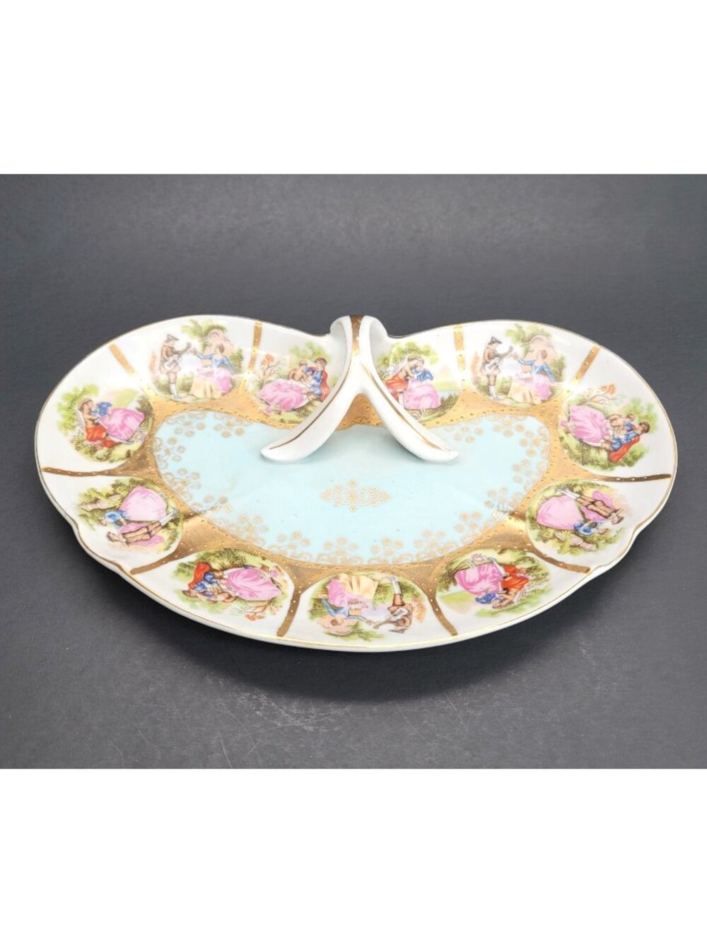 Vintage Heart Courtship Vanity Dish Arnart Creation Gold Trim Hand Painted Cr154